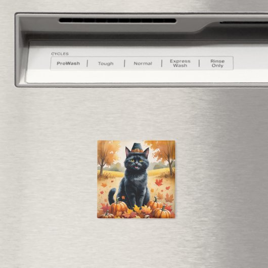 Schwarze Katze im Herbst hinterlässt Erntedank Kun Magnet (In Situ (Geschirrspüler))