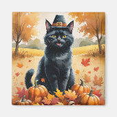 Schwarze Katze im Herbst hinterlässt Erntedank Kun Magnet (Vorne)