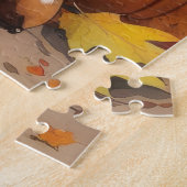 Schwarze Katze im Herbst hinterlässt Erntedank Kun Puzzle (Seite)
