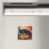 Schwarze Katze im Herbst schlafen Magnet (In Situ (Geschirrspüler))