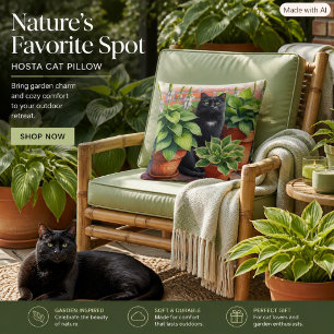 Schwarze Katze im Hosta Garden Cat Lover Kissen
