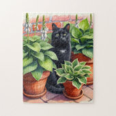 Schwarze Katze im Hosta Garden Puzzle (Vertikal)