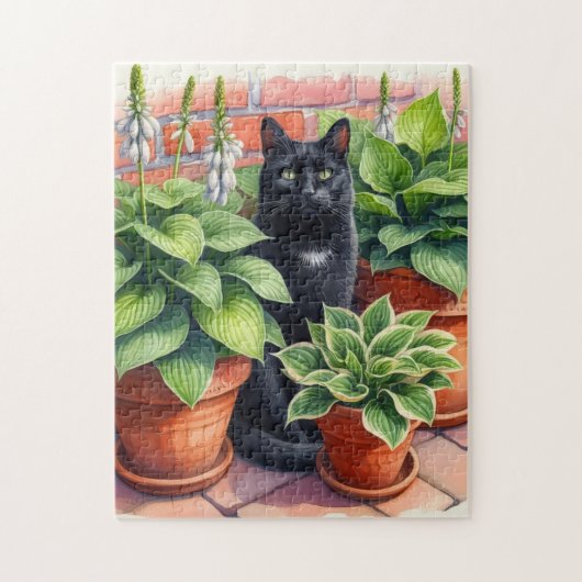 Schwarze Katze im Hosta Garden Puzzle (Vertikal)