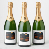 Schwarze Katze im klassischen Patch-T - Shirt Schaumweinetikett (Flaschen)