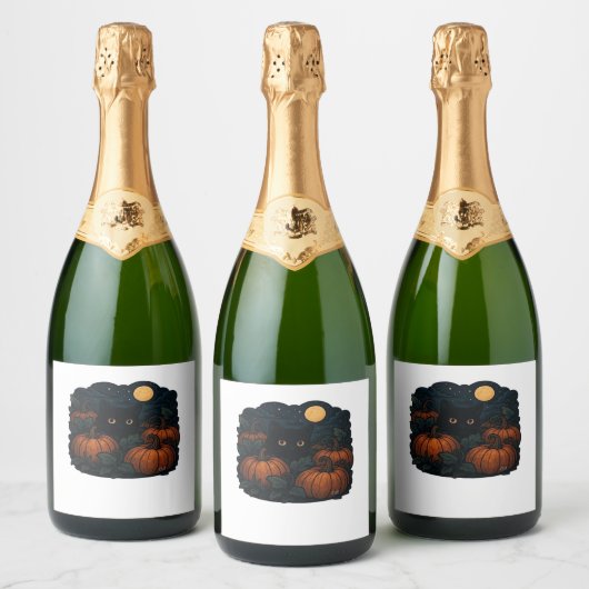 Schwarze Katze im klassischen Patch-T - Shirt Schaumweinetikett (Flaschen)