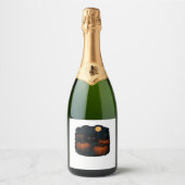 Schwarze Katze im klassischen Patch-T - Shirt Schaumweinetikett (Vorderseite)