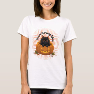 Schwarze Katze im Kürbis Retro-Herbst-Halloween-T- T-Shirt