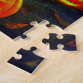 Schwarze Katze im Kürbiswald zu Halloween Puzzle (Seite)