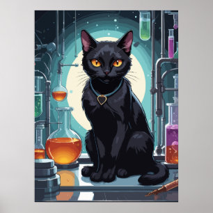 Schwarze Katze im Labor Poster