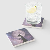 Schwarze Katze im Mondlicht Rosa/Lila Marmorboden Steinuntersetzer (Seitenansicht)