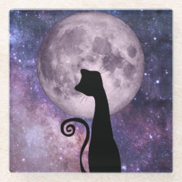 Schwarze Katze im Mondlicht Rosa/Lila Untersetzer 