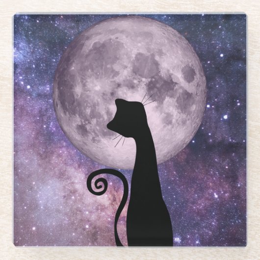 Schwarze Katze im Mondlicht Rosa/Lila Untersetzer (Vorderseite)
