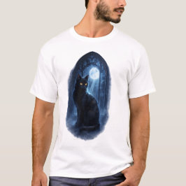 Schwarze Katze im Mondlicht T-Shirt