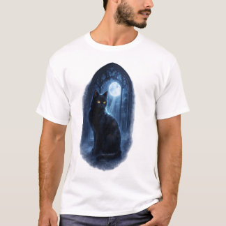 Schwarze Katze im Mondlicht T-Shirt