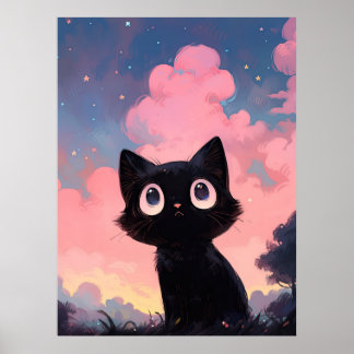 Schwarze Katze im Park Poster