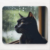 Schwarze Katze im Regenfenster Mousepad (Vorne)