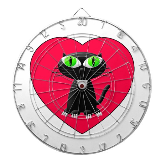 Schwarze Katze im roten Herzen Dartscheibe (vorne)