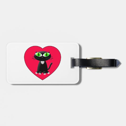 Schwarze Katze im roten Herzen Gepäckanhänger (Rückseite horizontal)