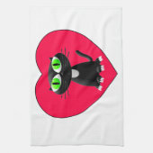 Schwarze Katze im roten Herzen Handtuch (Vertikal)