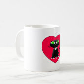 Schwarze Katze im roten Herzen Kaffeetasse (Vorderseite Links)