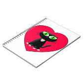 Schwarze Katze im roten Herzen Notizblock (Linke Seite)