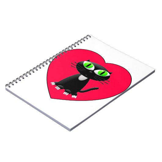 Schwarze Katze im roten Herzen Notizblock (Linke Seite)