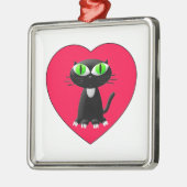 Schwarze Katze im roten Herzen Ornament Aus Metall (Links)