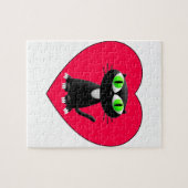 Schwarze Katze im roten Herzen Puzzle (Horizontal)