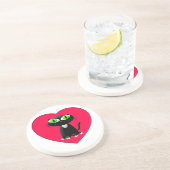 Schwarze Katze im roten Herzen Sandstein Untersetzer (Seite)