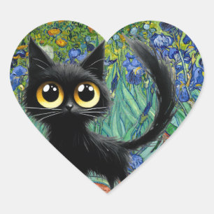 Schwarze Katze im Skittisch in einem Lila Irischen Herz-Aufkleber
