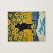 Schwarze Katze im Sonnenblumenfeld Puzzle (Horizontal)