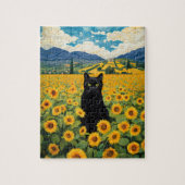 Schwarze Katze im Sonnenblumenfeld Puzzle (Vertikal)