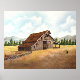 Schwarze Katze im Stallgebäude Poster