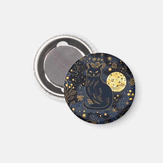 Schwarze Katze im Sternenhimmel-Magnet Magnet (Vorderseite/Rückseite)