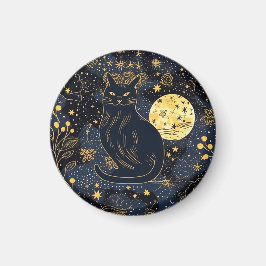 Schwarze Katze im Sternenhimmel-Magnet Magnet