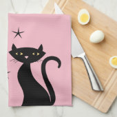Schwarze Katze im Stil von 1950, rosa Geschirrtuch (Viertel Falte)