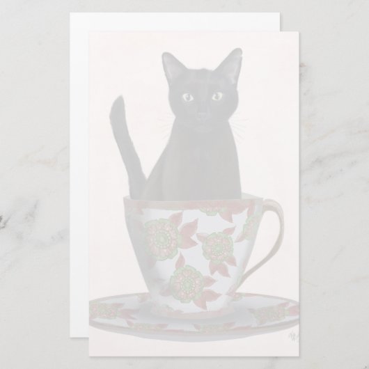 Schwarze Katze im Teacup Briefpapier (Vorne/Hinten)