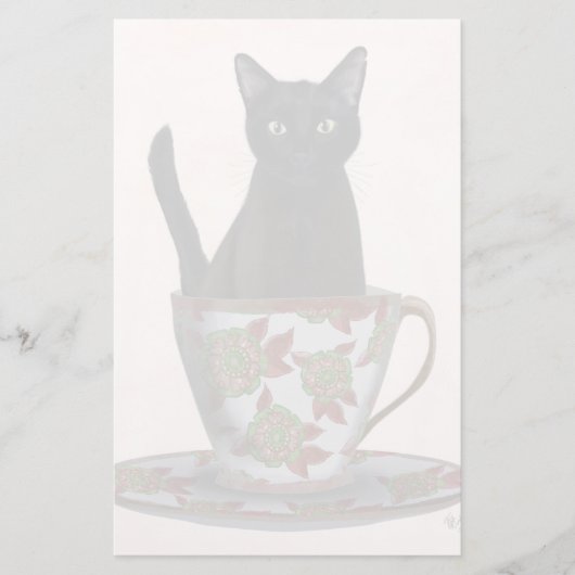 Schwarze Katze im Teacup Briefpapier (Vorderseite)