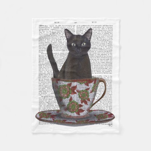 Schwarze Katze im Teacup Fleecedecke (Vorderseite)