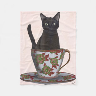 Schwarze Katze im Teacup Fleecedecke