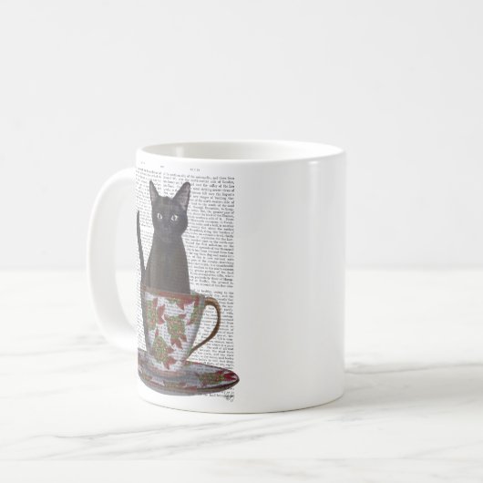Schwarze Katze im Teacup Kaffeetasse (Vorderseite Links)