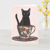 Schwarze Katze im Teacup Karte (Gelbe Blume)