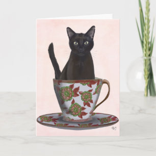 Schwarze Katze im Teacup Karte