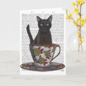 Schwarze Katze im Teacup Karte (Gelbe Blume)