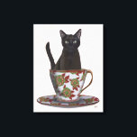 Schwarze Katze im Teacup Leinwanddruck<br><div class="desc">Black Cat in Teacup von FabFunky. Eine Katze sitzt in einem wunderschönen Blumenteacup. | 191544D</div>