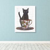 Schwarze Katze im Teacup Leinwanddruck (Insitu (Holzboden))