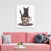 Schwarze Katze im Teacup Leinwanddruck (Insitu (Wohnzimmer))