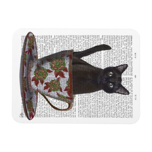 Schwarze Katze im Teacup Magnet (Horizontal)