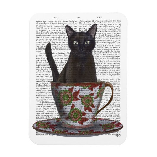 Schwarze Katze im Teacup Magnet (Vertikal)