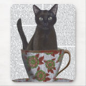 Schwarze Katze im Teacup Mousepad (Vorne)